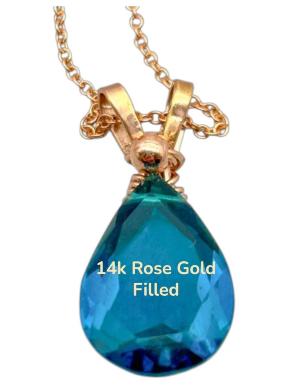 14k Rose Gold Filled London Blue Topaz Inspired Pendant, December Birthstone